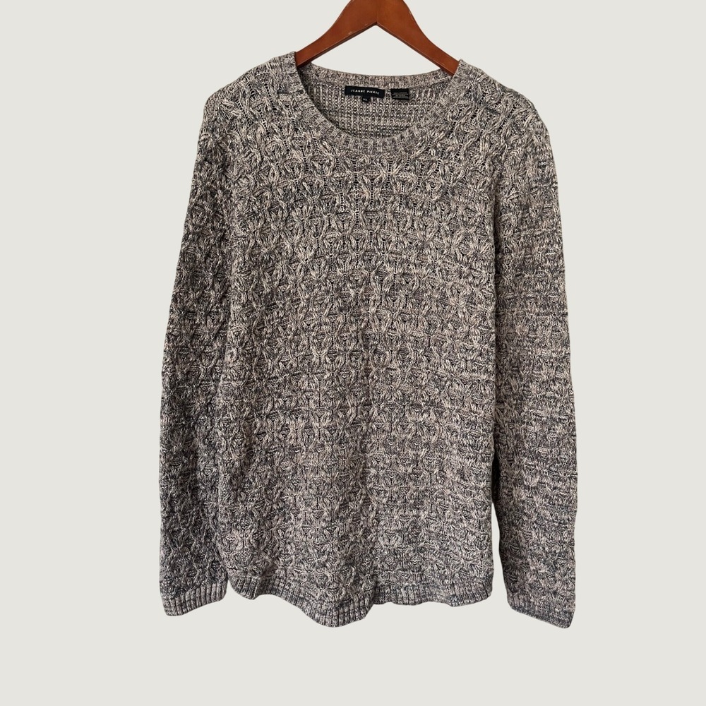 Jeanne Pierre Womens XL Cotton Marled Knit Crewneck Sweater Neutral Minimalist